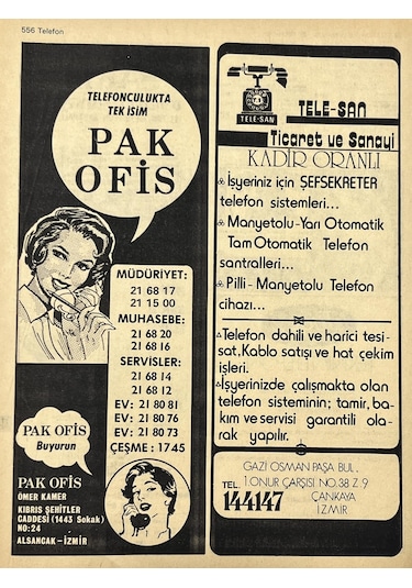 İzmir 1982-1983 Meslek Reklam İlanı Efemera S555