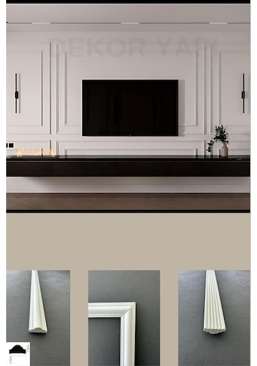 Diecor Dekoratif Boyanabilir 2,5 Cm Duvar Çıtası Kesimli Hazır Paket Televizyon Ünitesi Beyaz Tek Ebat Model:xa256