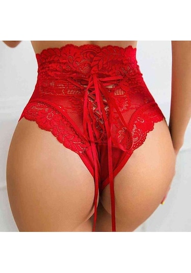 Merry See Yüksek Bel Dantel Külot Kırmızı