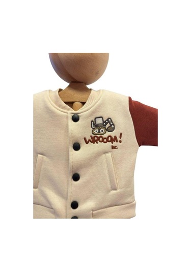 Erkek Bebek 3 İplik Sırt Baskılı Şardonlu Kolej Ceket-15452 Bej