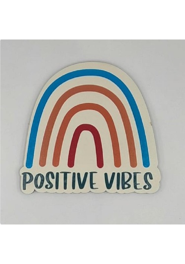 Positive Vibes Baskılı Ahşap Bardak Altlığı Çok Renkli