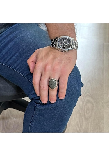 Gerçek Doğal Pirit Taşı Yüzük, 925 Ayar Katı Gümüş Erkek Yüzük, Bereket Manifestasyonu Tasarımı Gümüş