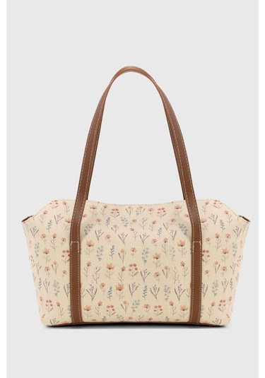 Çiçek Desenli Kanvas Bowling Omuz Çantası 270 Çiçek Desenli