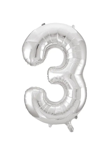 1 Adet 34 İnç 85 Cm Gümüş Folyo Balon Helyum Balon 3 Yaş Balonu 3 Rakam Balon GÜMÜŞ