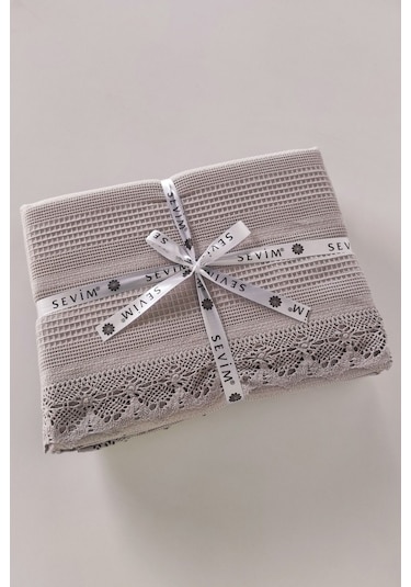 %100 Pamuk Petekli Dantelli Pike-tek Kişilik Waffle Pike- 160x230 Cm-taş Tas Taş