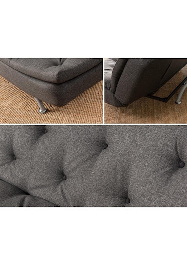 Pafu Rivo Üçlü Yataklı Koltuk - Keten Koyu Gri Koyu Gri