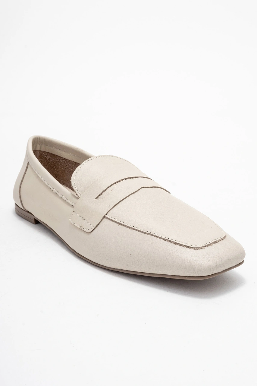 Luvishoes Luvi Shoes Morne Ekru Bej Cilt Hakiki Deri Kadın Loafer Ayakkabı Bej - Ekru