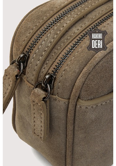 Hakiki Deri Kadın Çapraz Omuz Çantası Vizon Süet Smr8975 Vizon Süet