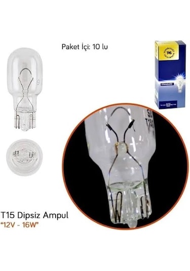 Büyük Kafa Dipsiz Ampül 12v 16w T15 10 Adet