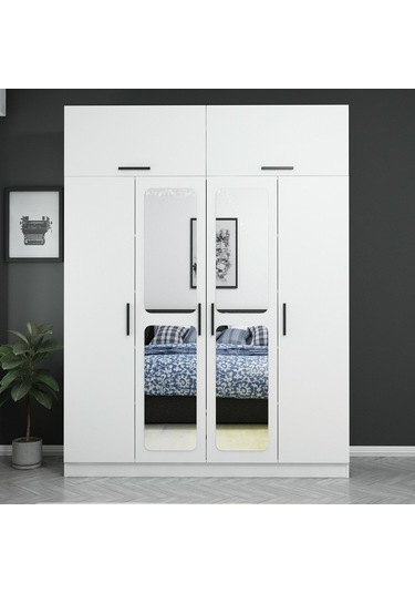 Kale 4 Kapaklı Aynalı Zincir Dolap-yüklük - Beyaz 235cm Beyaz