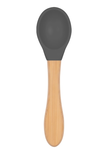 Bambu Saplı Silikon Mama Kaşığı Platinium Gri