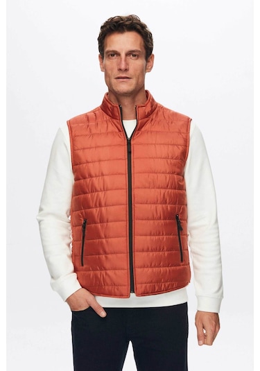 D's Damat Regular Fit Kiremit Dik Yaka Elyaf Dolgulu Mevsimlik Erkek Fermuarlı Yelek Mont 7HF07ORT42611