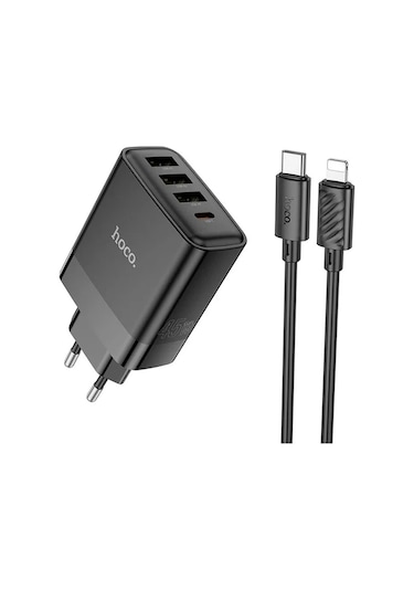 Hoco C127A PD45W(1C3A) Hızlı Şarj Aleti + Type-C to iPhone Uyumlu Lightning Kablo Seti
