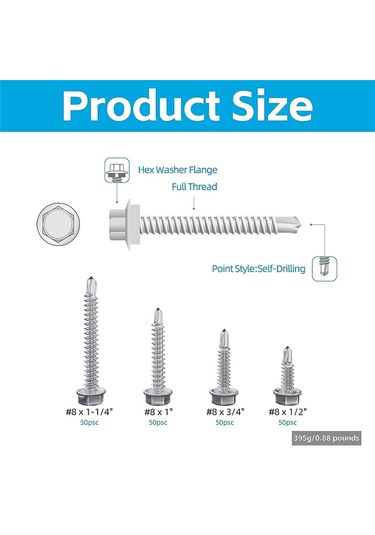 Xurunkeji 200 Adet 8 X 1/2 İnç İla 1-1/4 İnç Kendiliğinden Delinebilen Vidalar Metal, Paslanmaz Çelik Sac Vidalar, İnşaat Ve Onarım İçin 17x14x3cm