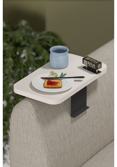 Yan Sehpa Ayarlanabilir Tepsi Dikdörtgen Dekoratif Modern Yatay Dikey Koltuk Sehpası Krem Krem