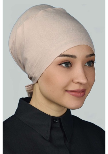 Altobeh Kadın Pratik Dikişsiz Bağcıklı Kaymayan Tesettür Penye Bone - Bej