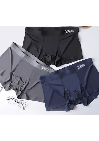 Ece's Design Boxer Dikisiz Buz İpek 3 Parça 1010 Siyah-lacivert-koyu Gri
