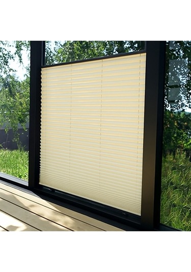 Perdema Kancalı/vidalı Blackout Plise Karartma Cam Balkon Perdesi - Ofis Perdesi - Mutfak Perdesi - Salon Krem V02