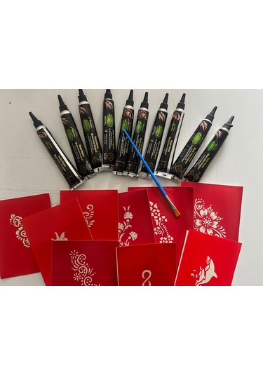 Enhavalı 10 Tüp kına 40 adet şablon kampanyalı Geçici Dövme Seti Mega Paket