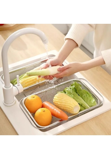 Ximistore9 45 Cm Gümüş Paslanmaz Çelik Mutfak Lavabo Süzgeci - Meyve Sebze Yıkama Atık Depolama Sepeti Gümüş