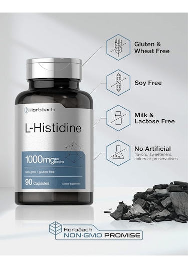Horbaach L-histidine 1000mg 90 Capsules Non-gmo And Gluten Fr...