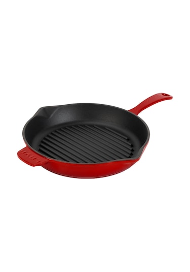 Lava Döküm Yuvarlak Izgara Tava Döküm Demir Yekpare Saplı Çap Ø 28cm. Kırmızı