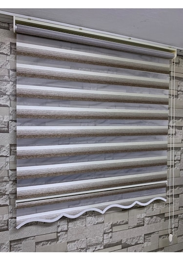 Kahve Krem Geçişli Zebra Perde (Etekli)