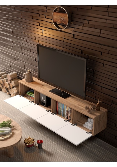 Bohem Şık 180 Cm 4 Kapaklı Mdf Kapak Duvar Tv Ünitesi Altın