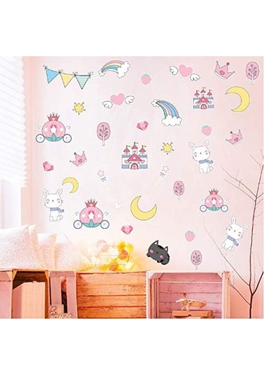 Karikatür Hayvan Bayrak Duvar Sticker Pvc Kendinden Yapışkanlı Çıkarılabilir Kendin Yap Tavşan Kedi Duvar Sticker Bebek Odası Dekorasyonu G77 Y67cm Şeffaf