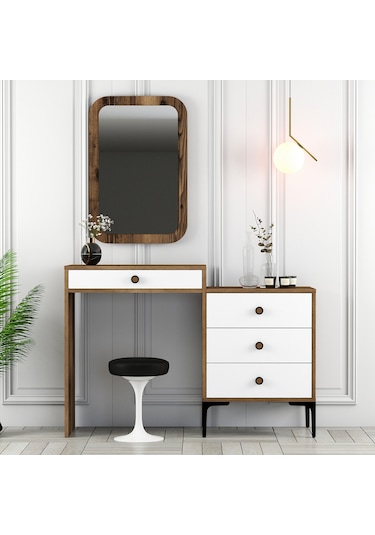 Lizbon Makyaj Masası Aynalı - Ceviz / Beyaz