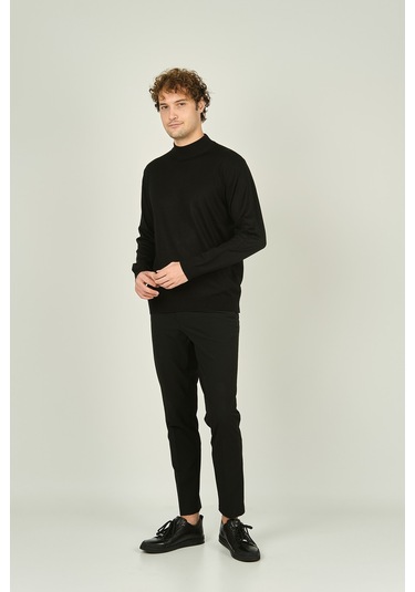 Ateş Triko Erkek Yarım Balıkçı Yaka Yün Kazak 0004 Siyah Siyah