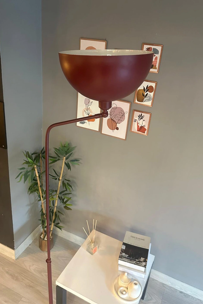 Vişne Çürüğü Lambader Hareketli Başlık Dekoratif Metal Oturma Odası Çalışma Odası Zemin Bordo