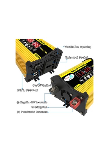 Legend Iı Generation 12v - 110v 4000w Modifiye Kare Dalga Araba Güç Çeviricisi Sarı