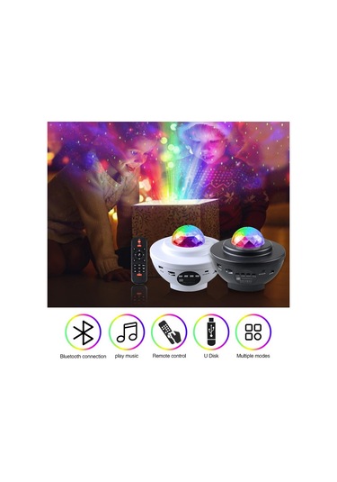 Siyah Yıldızlı Gökyüzü Projektör Müzik Yıldızlı Su Dalgası Led Lamba Yatak Odası Için Bluetooth Ses Aktif Yıldız Gece Lambası Siyah