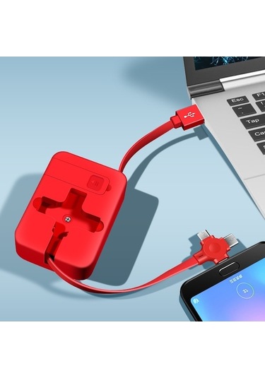 Rogfer 5-ın-1 Teleskopik Çok Fonksiyonlu Şarj Kablosu Telefon Braketi Fonksiyonu Makyaj Aynası İle Kırmızı
