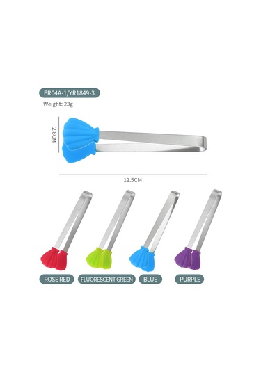 Mutfak Maşaları, Gıda Ambalajları Ve Little Love Buz Maşaları İçin Kaymaz Silikon Saplı 4'lü Mini Paslanmaz Çelik Buz Maşası Seti.