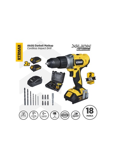 Rtrmax RTX1820 Şarjlı Darbeli Matkap 50 Nm 2x2 Ah Çift Akü X-Lion