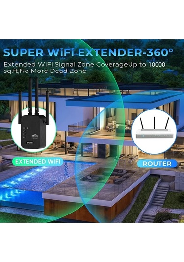 Xuweiwei Siyah Ev Kullanimi Hizli Wifi Genisletici 2.4ghz 5.8ghz Cift Frekans 9000m2 Kapsama Ethernet Portlu