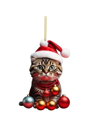 Canlı Renk Süper Sevimli Araba Kedi Santa Charm Akrilik Şapka Yavru Noel Ağacı Asılı Dekorasyon A