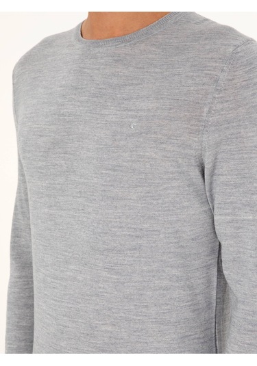 Cacharel Açık Gri Slim Fit Bisiklet Yaka Yün Karışımlı Basic Triko Kazak