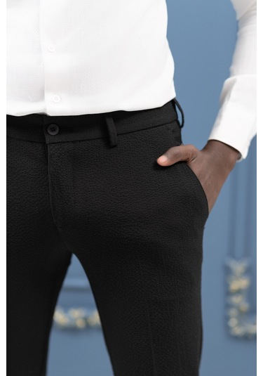 Ecer Regular Fit Yan Cepli Kışlık Gofre Kumaş Pantolon Siyah