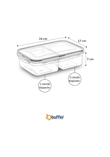 Buffer® 2 Bölmeli 1 1 Litre Kilitli Kapaklı Erzak Saklama Kabı Çok Renkli