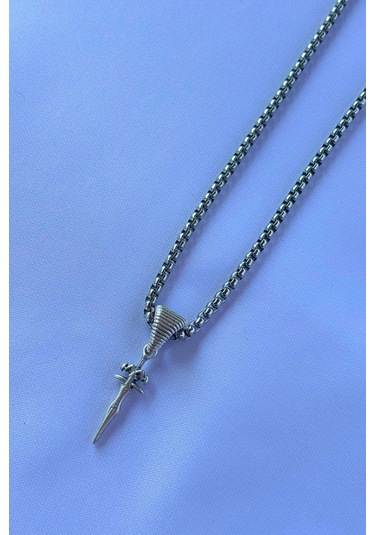 Figürlü El İşçiliği Paslanmaz Çelik Zincir Erkek Kolye Gümüş