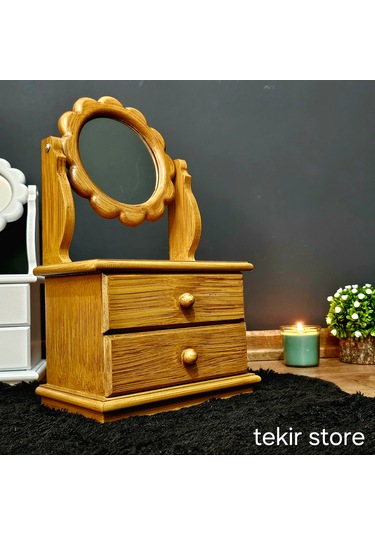 Çiçek Model Ahşap Hareketli Ayna Eskitme Makyaj Takı Organizeri