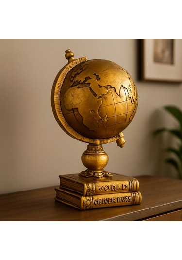 Kahve Ve Gold Antik Görünümlü Dünya Küresi Biblo 27x15