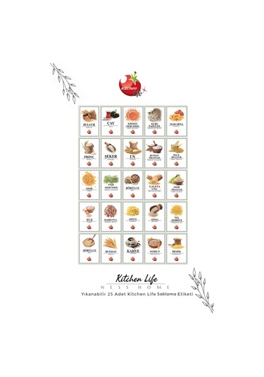 Kitchen Life 25 Adet  Yıkanabilir Baharat Sticker Saklama Kabı Çok Renkli