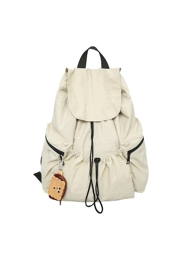 Novahub Pliseli Bağcıklı Sırt Çantası Kadın Hafif Sırt Çantası Erkek Seyahat Sırt Çantası Beyaz Beyaz