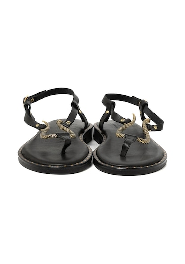 19 Black Sandalet Kadın 22082 Myconian 2025 Greek Sandal Siyah