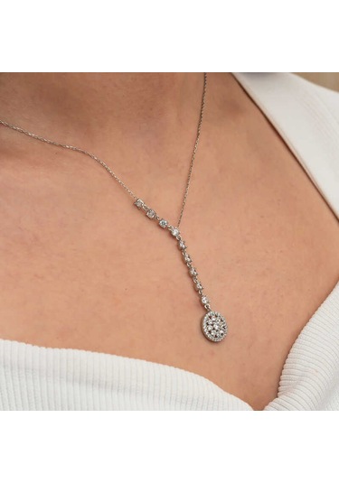 Gümüş Sıralı Zirkon Taşlı Çiçek Kadın Kolye Altın