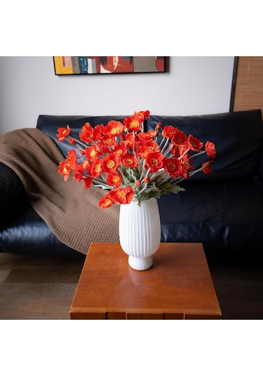 Yapay Çiçek Gelincik Çiçeği Kırmızı Renk 3 Çiçek 1 Tomurcuk 59cm